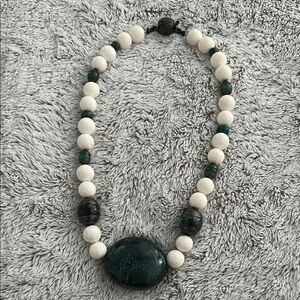 Elegant White and Green Beaded Necklace